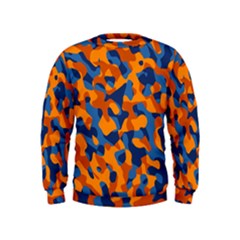 Blue And Orange Camouflage Pattern Kids  Sweatshirt by SpinnyChairDesigns
