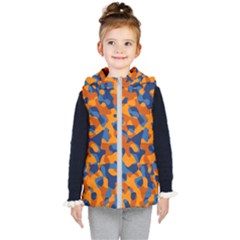 Blue And Orange Camouflage Pattern Kids  Hooded Puffer Vest by SpinnyChairDesigns