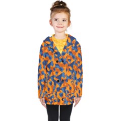 Blue And Orange Camouflage Pattern Kids  Double Breasted Button Coat