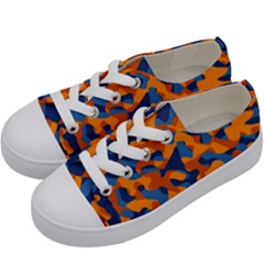 Blue And Orange Camouflage Pattern Kids  Low Top Canvas Sneakers by SpinnyChairDesigns