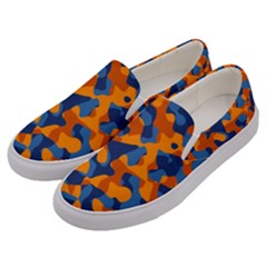 Blue And Orange Camouflage Pattern Men s Canvas Slip Ons by SpinnyChairDesigns