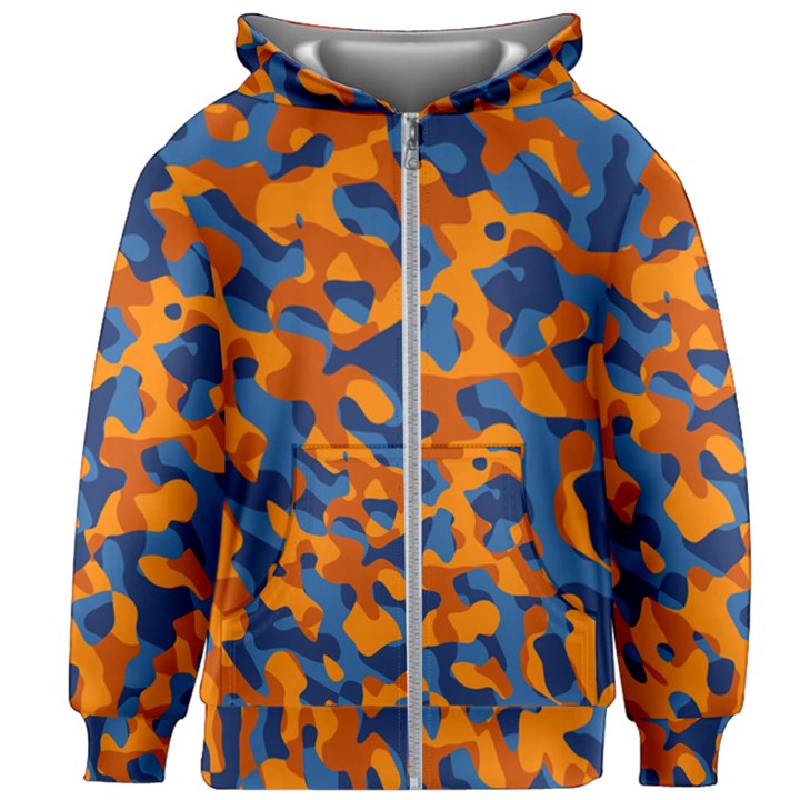 Blue and Orange Camouflage Pattern Kids  Zipper Hoodie Without Drawstring