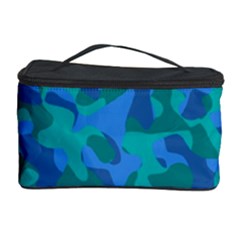 Blue Turquoise Teal Camouflage Pattern Cosmetic Storage by SpinnyChairDesigns