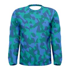 Blue Turquoise Teal Camouflage Pattern Men s Long Sleeve Tee by SpinnyChairDesigns