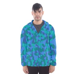 Blue Turquoise Teal Camouflage Pattern Men s Hooded Windbreaker by SpinnyChairDesigns