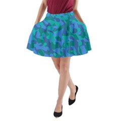 Blue Turquoise Teal Camouflage Pattern A-line Pocket Skirt by SpinnyChairDesigns
