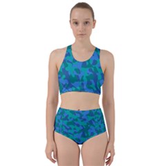 Blue Turquoise Teal Camouflage Pattern Racer Back Bikini Set by SpinnyChairDesigns