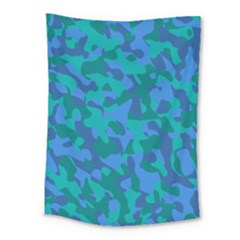 Blue Turquoise Teal Camouflage Pattern Medium Tapestry by SpinnyChairDesigns