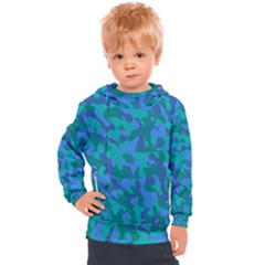 Blue Turquoise Teal Camouflage Pattern Kids  Hooded Pullover by SpinnyChairDesigns