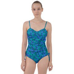 Blue Turquoise Teal Camouflage Pattern Sweetheart Tankini Set by SpinnyChairDesigns