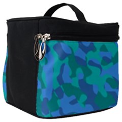 Blue Turquoise Teal Camouflage Pattern Make Up Travel Bag (big) by SpinnyChairDesigns