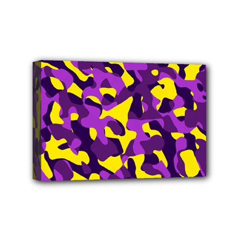 Purple And Yellow Camouflage Pattern Mini Canvas 6  X 4  (stretched) by SpinnyChairDesigns