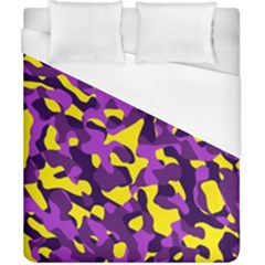 Purple And Yellow Camouflage Pattern Duvet Cover (california King Size) by SpinnyChairDesigns