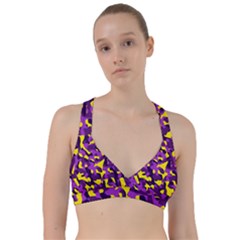 Purple And Yellow Camouflage Pattern Sweetheart Sports Bra by SpinnyChairDesigns