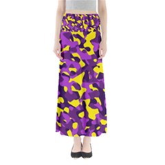 Purple And Yellow Camouflage Pattern Full Length Maxi Skirt by SpinnyChairDesigns