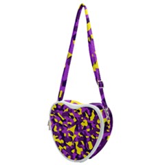 Purple And Yellow Camouflage Pattern Heart Shoulder Bag by SpinnyChairDesigns