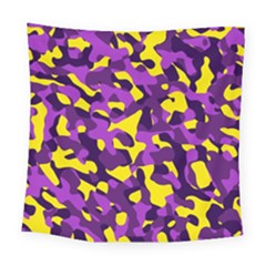 Purple And Yellow Camouflage Pattern Square Tapestry (large) by SpinnyChairDesigns