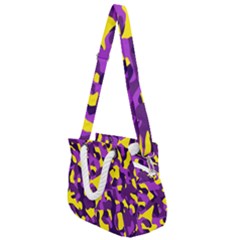 Purple And Yellow Camouflage Pattern Rope Handles Shoulder Strap Bag by SpinnyChairDesigns