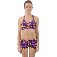 Purple And Yellow Camouflage Pattern Back Web Gym Set by SpinnyChairDesigns