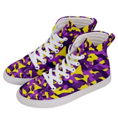 Purple And Yellow Camouflage Pattern Women s Hi-top Skate Sneakers by SpinnyChairDesigns