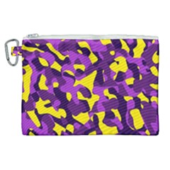 Purple And Yellow Camouflage Pattern Canvas Cosmetic Bag (xl) by SpinnyChairDesigns