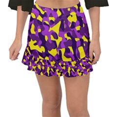 Purple And Yellow Camouflage Pattern Fishtail Mini Chiffon Skirt by SpinnyChairDesigns