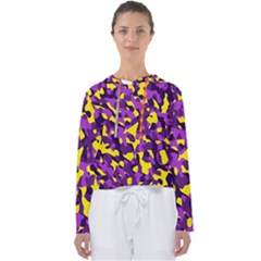 Purple And Yellow Camouflage Pattern Women s Slouchy Sweat by SpinnyChairDesigns