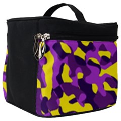 Purple And Yellow Camouflage Pattern Make Up Travel Bag (big) by SpinnyChairDesigns