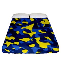 Blue And Yellow Camouflage Pattern Fitted Sheet (queen Size) by SpinnyChairDesigns