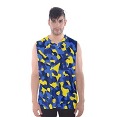 Blue And Yellow Camouflage Pattern Men s Basketball Tank Top by SpinnyChairDesigns