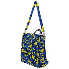 Blue And Yellow Camouflage Pattern Crossbody Backpack by SpinnyChairDesigns