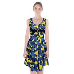 Blue And Yellow Camouflage Pattern Racerback Midi Dress by SpinnyChairDesigns