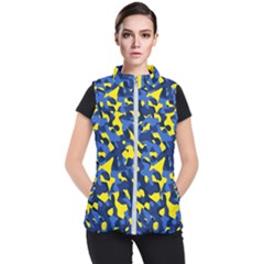 Blue And Yellow Camouflage Pattern Women s Puffer Vest by SpinnyChairDesigns