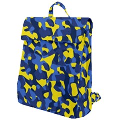 Blue And Yellow Camouflage Pattern Flap Top Backpack by SpinnyChairDesigns