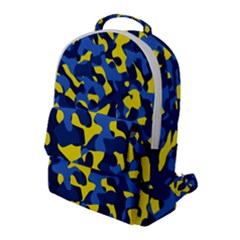 Blue And Yellow Camouflage Pattern Flap Pocket Backpack (large) by SpinnyChairDesigns