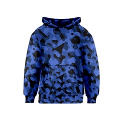 Black And Blue Camouflage Pattern Kids  Pullover Hoodie by SpinnyChairDesigns