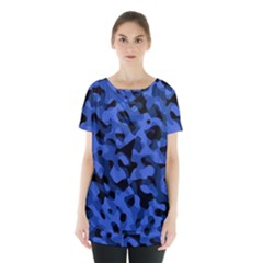 Black And Blue Camouflage Pattern Skirt Hem Sports Top by SpinnyChairDesigns