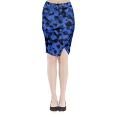 Black And Blue Camouflage Pattern Midi Wrap Pencil Skirt by SpinnyChairDesigns