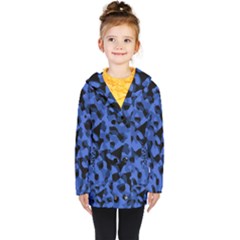 Black And Blue Camouflage Pattern Kids  Double Breasted Button Coat by SpinnyChairDesigns