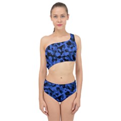 Black And Blue Camouflage Pattern Spliced Up Two Piece Swimsuit by SpinnyChairDesigns