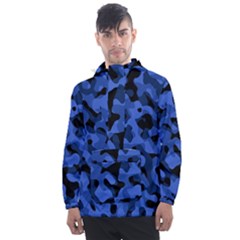 Black And Blue Camouflage Pattern Men s Front Pocket Pullover Windbreaker by SpinnyChairDesigns