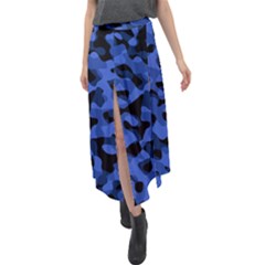 Black And Blue Camouflage Pattern Velour Split Maxi Skirt by SpinnyChairDesigns