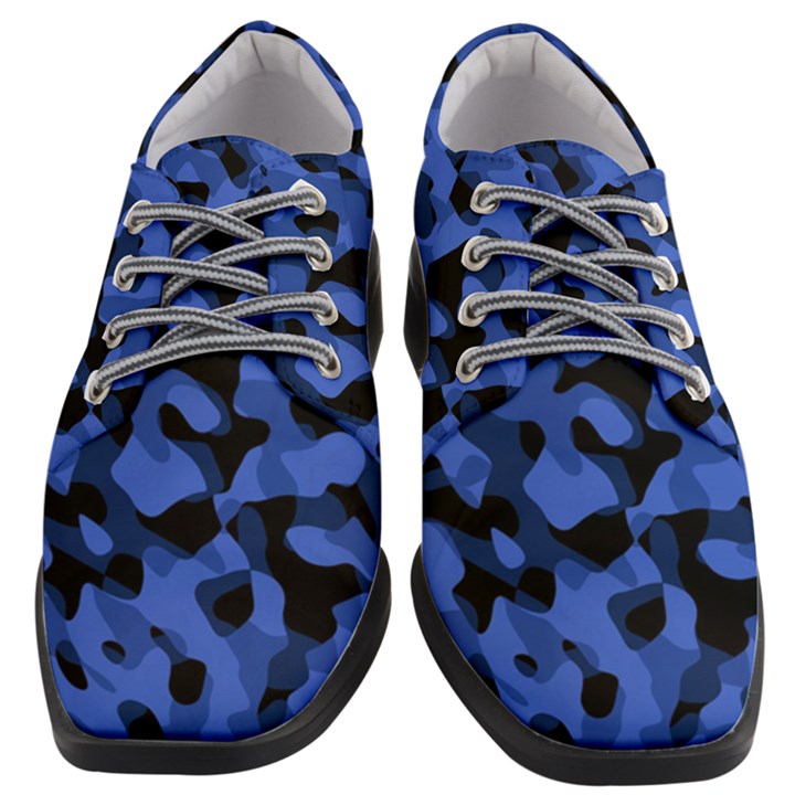 Black and Blue Camouflage Pattern Women Heeled Oxford Shoes