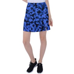 Black And Blue Camouflage Pattern Tennis Skirt by SpinnyChairDesigns