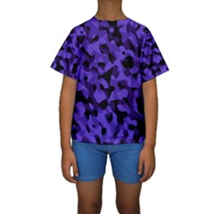 Purple Black Camouflage Pattern Kids  Short Sleeve Swimwear by SpinnyChairDesigns