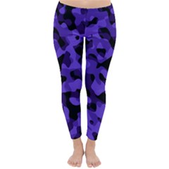 Purple Black Camouflage Pattern Classic Winter Leggings by SpinnyChairDesigns