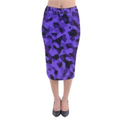 Purple Black Camouflage Pattern Velvet Midi Pencil Skirt by SpinnyChairDesigns