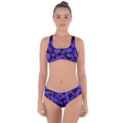 Purple Black Camouflage Pattern Criss Cross Bikini Set by SpinnyChairDesigns