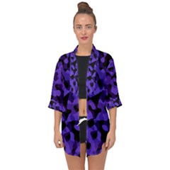 Purple Black Camouflage Pattern Open Front Chiffon Kimono