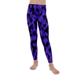 Purple Black Camouflage Pattern Kids  Lightweight Velour Leggings by SpinnyChairDesigns